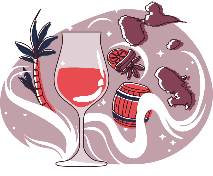 ILLUSTRATION VERRE DE RHUM ET SAVEURS DES ANTILLES TONNEAU CANNE À SUCRE