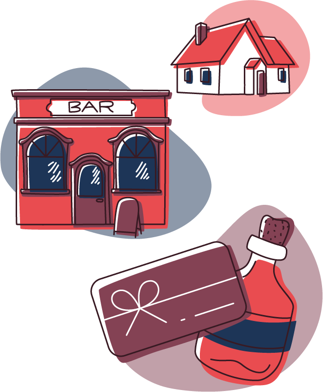 ILLUSTRATION MAISON, BAR RESTAURANT, BON CADEAU POUR RHUM